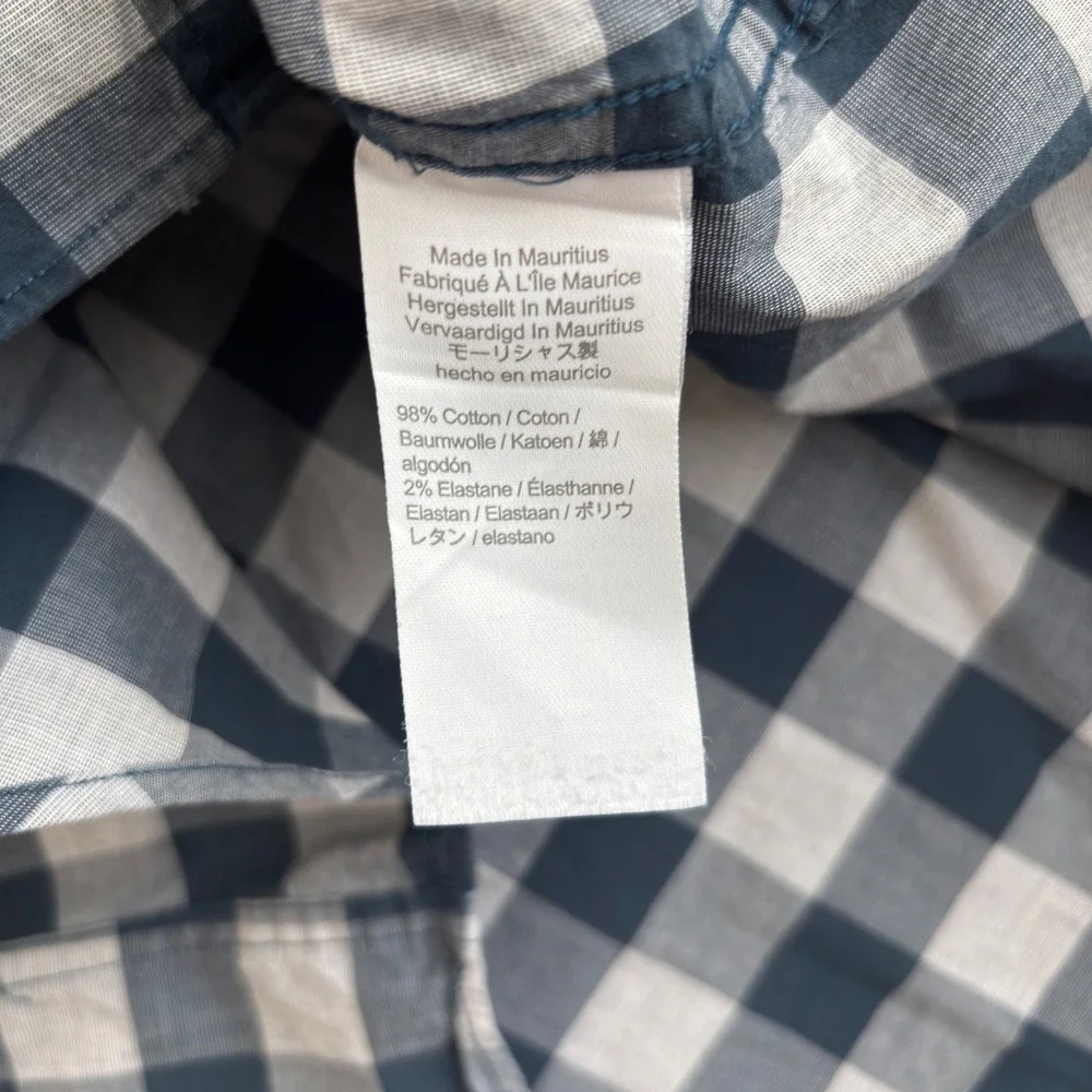 J. Crew Mens Large Flex Washed Classic Fit Navy Grey Gingham Button Down Shirt